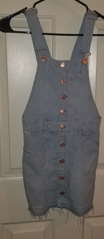 Abercrombie pinstripe raw hem coverall dress